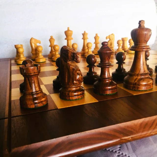 Vintage Drueke Model #82040 Wooden Rosewood Chess Set Pieces - 3.75" king