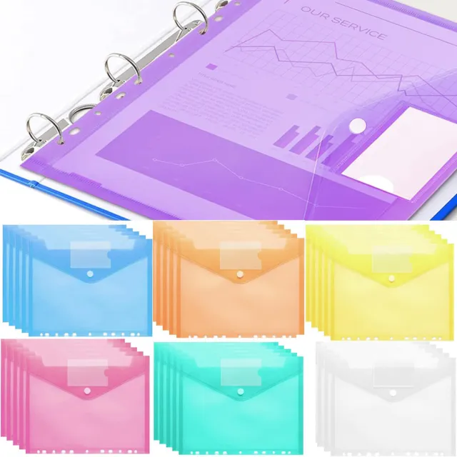 30 A4 Plastic Document Wallets Clear Folders Stud Close Popper Envelope Storage