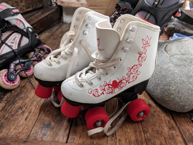 GB Kingdom Vector quad skates, white with red design, little used, Size 1 UK