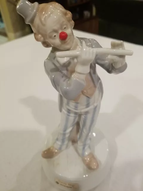 Vintage OTAGIRI Japan Blue Ceramic Clown Flute Music Box Plays Candy Man 9"