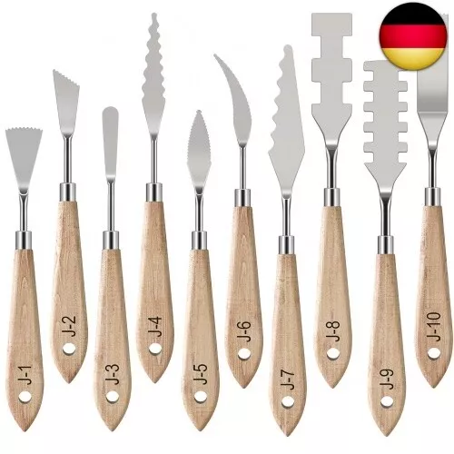 10 Stück Palettenmesser, Edelstahl Malmesser Set Spachteln mit Holzgriff