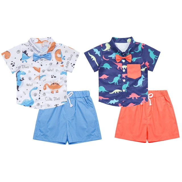2Pcs Baby Boys Outfits Short Sleeve Bow Tie T-shirt Shorts Set Summer Casualwear