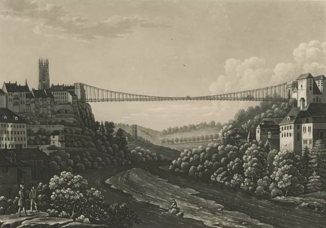 FREIBURG IM ÜECHTLAND - Brückenpanorama - Aquatinta um 1830
