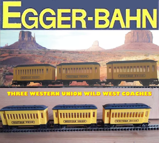 Egger-Bahn JOUEF HOe/009 RAKE of 3 WESTERN UNION WILD WEST COACHES NARROW GAUGE