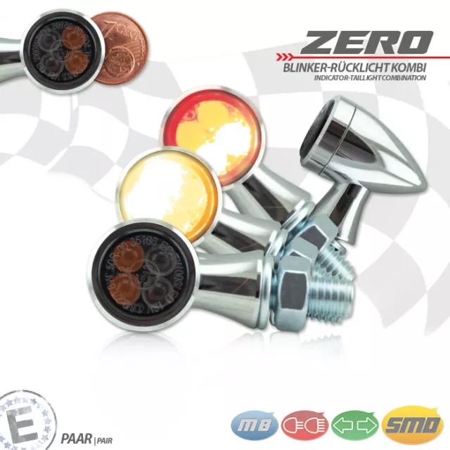 SMD Micro Blinker Rücklicht Zero Chrom 3 in 1 Getönt Alu E-gepr. Chopper Bopper