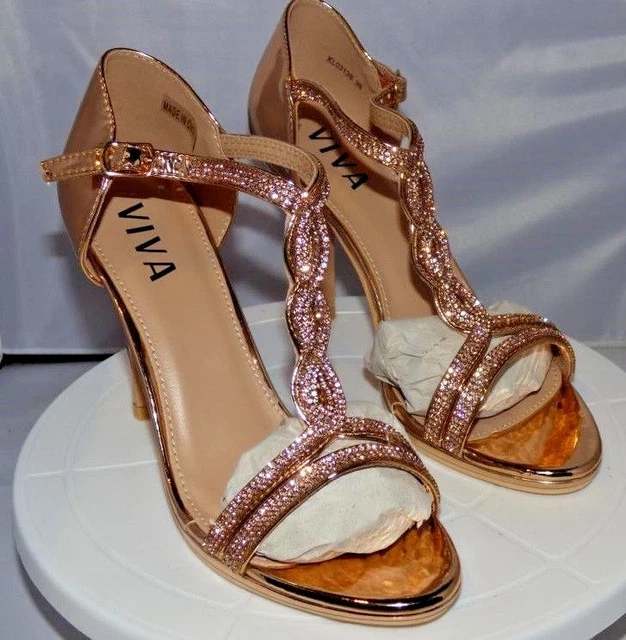 Talons à lanières métalliques rose or rose Viva Diamant T-Bar Royaume-Uni 6