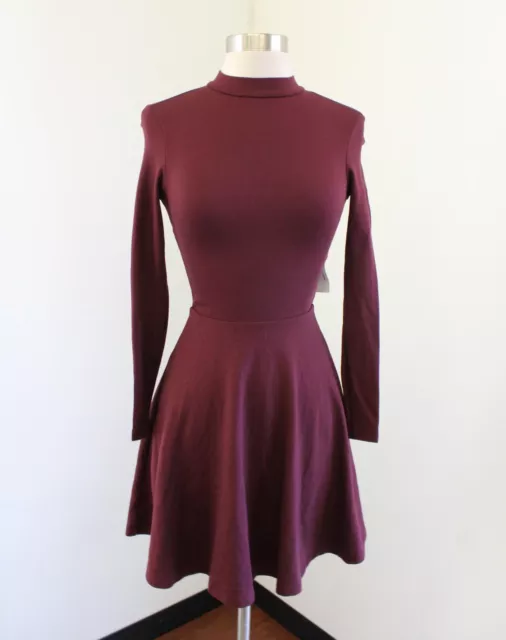 NWT American Apparel Violette Skater Dress Port Maroon Open Back Fit & Flare XS