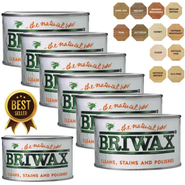 Briwax Original Natural Wax Polish Wood Furniture Cleans Stains All Colours 400g