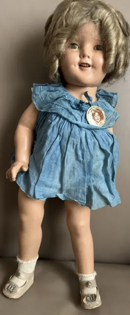 18” Antique Ideal Compo Shirley Temple Doll 1930’s All Original Blue Dress