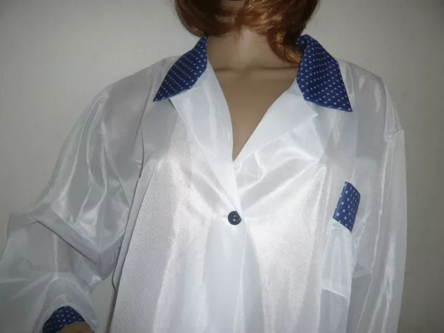 Kittel Schürze Kittelschürze Gr. 52/54  weiss /blau Glanz transpar Apron blouse 3