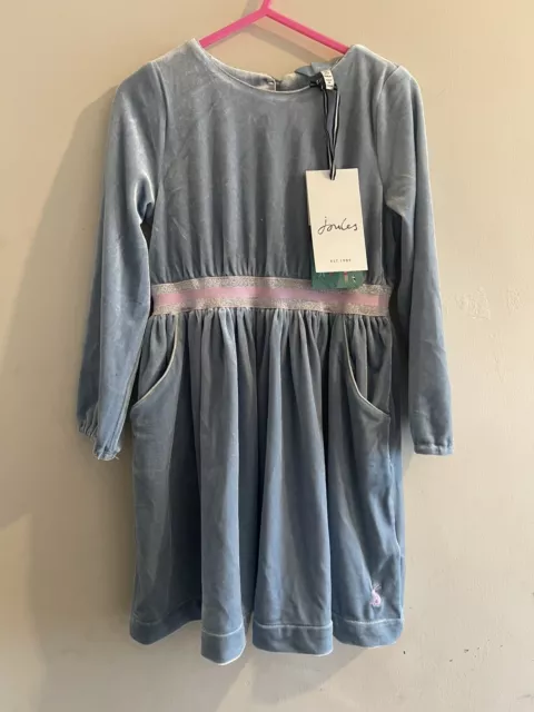 Bnwt Joules. Little Girls Blue Velour Dress. Age 4 Years.