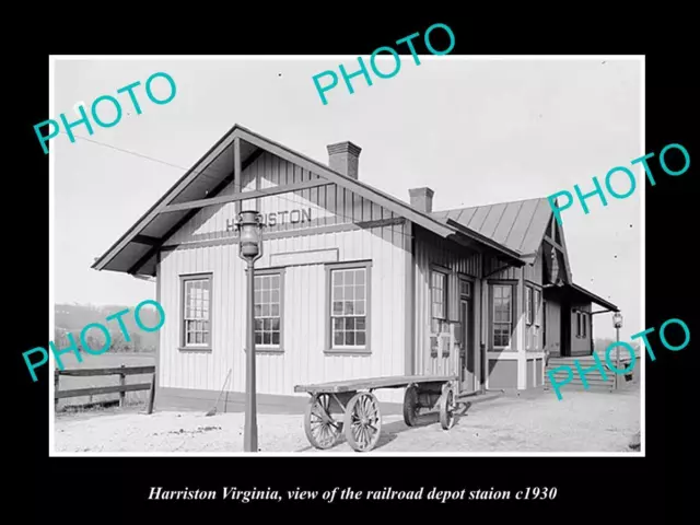 OLD LARGE HISTORIC PHOTO OF HARRISTOWN VIRGINIA THE RAILROAD DEPOT c1930