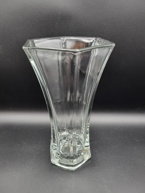 Beautiful Vintage Clear Glass Vase With Pressed Star Bottom - 9"