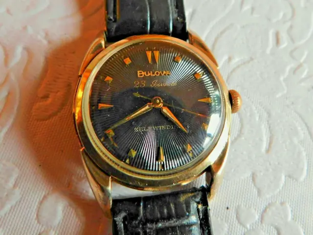 1959 Vintage Bulova 23 Jewel Self Winding Men's Wristwatch Black Sunburst Dial