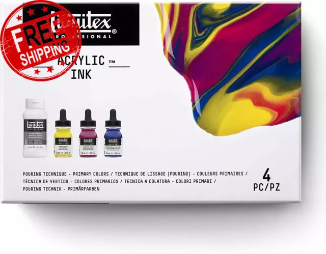 Professional Acrylic Ink, 1-Oz (30Ml), Pouring Technique, Primary Colors, Set of