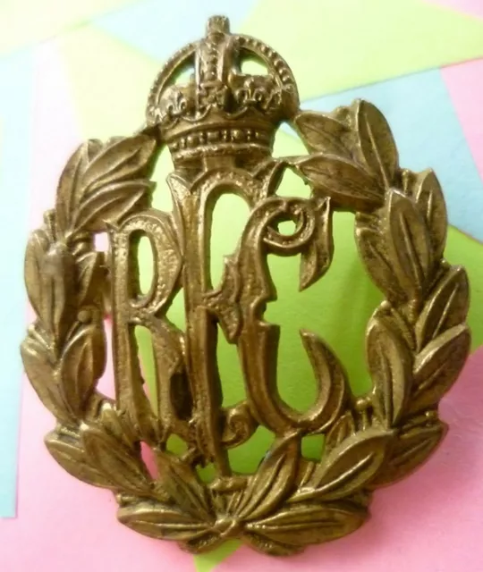 Royal Flying Corps Cap Badge Rfc All Brass 2 Lugs Antique