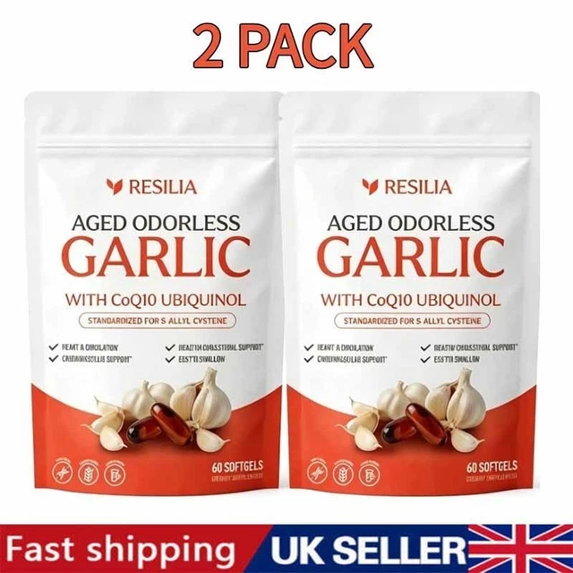 2PACK RESILIA GARLIC Extract 600mg Softgels 60 Counts – Odorless Aged ...