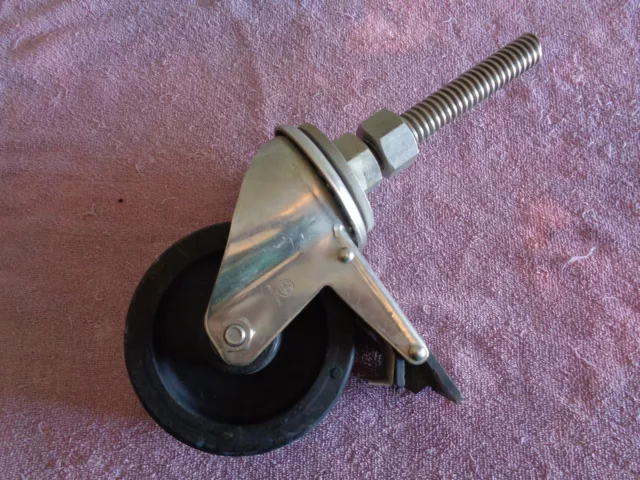 6" Diameter Commercial Black Caster Wheel FIR Italy 6" Threaded Post w/Brake