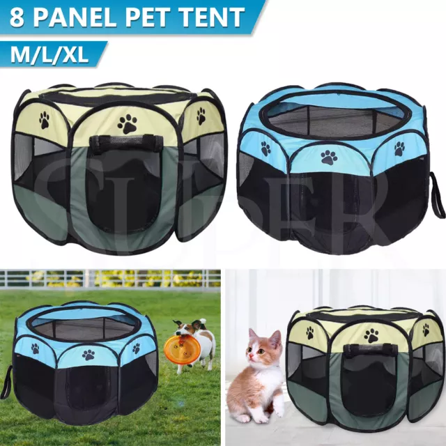 8 Panel Pet Tent Playpen Dog Cat Play Pen Bags Kennel Portable Puppy Crate Cage
