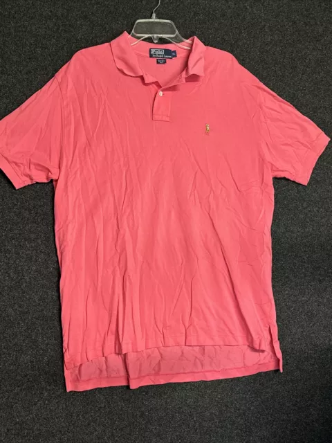 Polo by Ralph Lauren 100% Prima Cotton Mens Coral Pink 2 Button Polo Shirt Sz XL