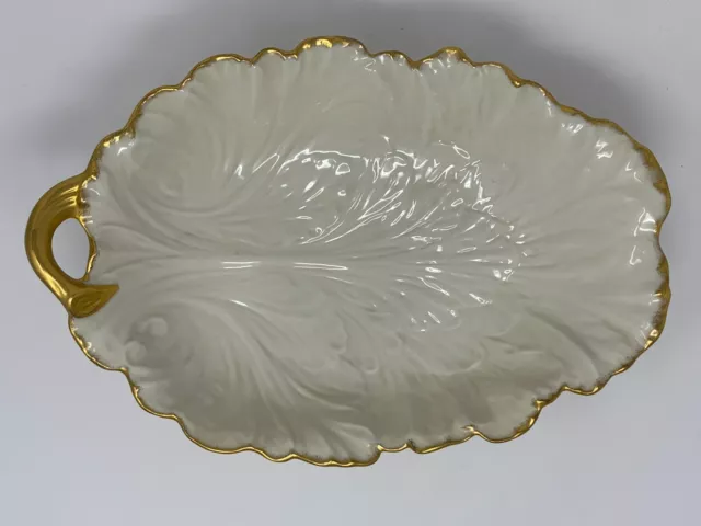 Large Lenox Serving Bowl 14" x 9" Leaf Shaped 24 Kt Gold Trim Ivory 2