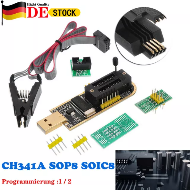 CH341A 24 25 Series EEPROM Flasher USB  BIOS Programmer Mit SOIC8 Clip On-Board