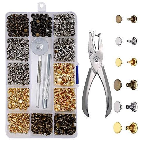 Rivets en Cuir 180 Ensemble 2 Tailles Double Rivet Goujons Tubulaires en Méta...