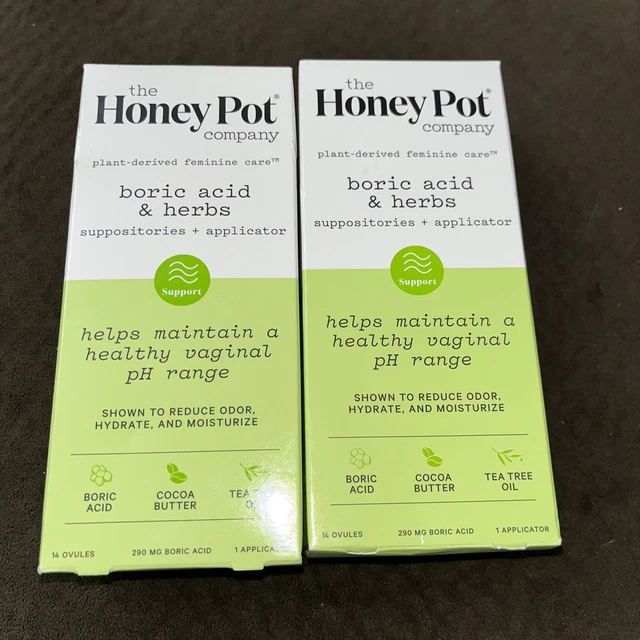 2 THE HONEY POT COMPANY VAGINAL SUPPOSITORIES + APPLICATOR. 28 OVULES