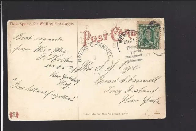 Broad Channel,New York.1907 Picture Post Card,With Receiving Cl.queens 1907/1933