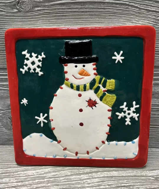 Boston Warehouse Snowman Winter Twinkle Ceramic Trivet or Wall Hanging 7” Snow