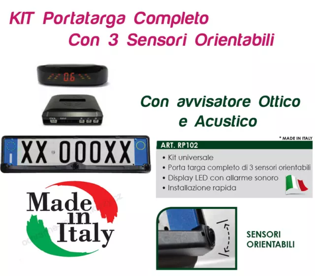 Kit Sensori Parcheggio Modello Targa Con Avvisatore Ottico Led E Acustico