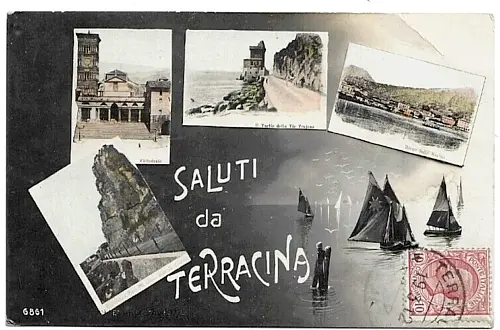 CARTOLINA DI LATINA ,SALUTI DA TERRACINA - VEDUTINE viaggiata 1912