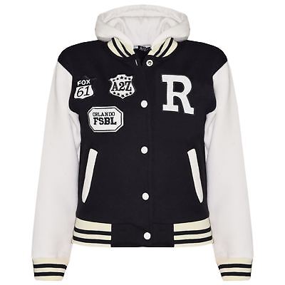 Kids Girls Boys Designer's R Fashion Baseball Black Hooded Jacket Varsity Hoodie