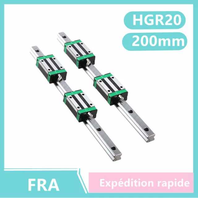 2PCS HGR20 rail de guidage linéaire 200mm + 4PCS Roulement coulisseau HGH20CA