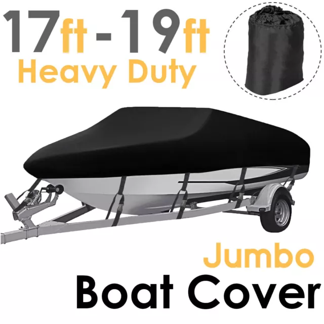 Black Waterproof Boat Cover Rain Dust UV Protector 17-19FT Fit 5m-5.6m V-Hull