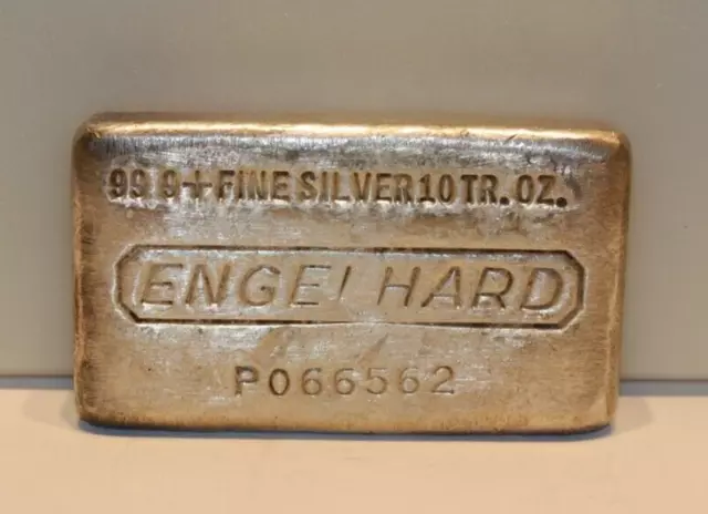 Vintage Engelhard 10 Oz Poured 999 Silver Loaf-Style Bar P066562