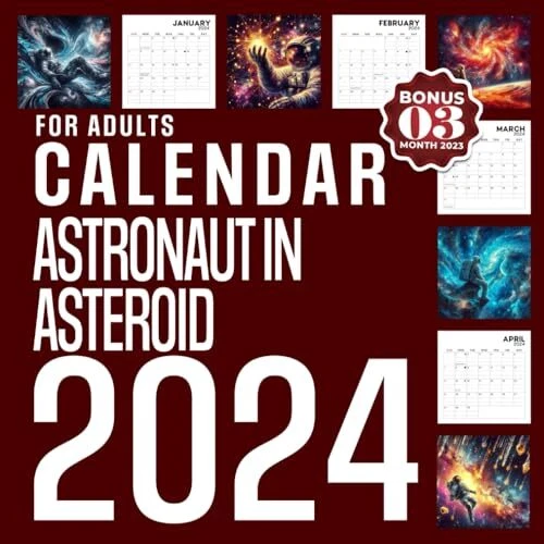 ASTRONAUT IN ASTEROID Calendar 2024 Jan 2024 to Dec 2024 Bonus 3 Months