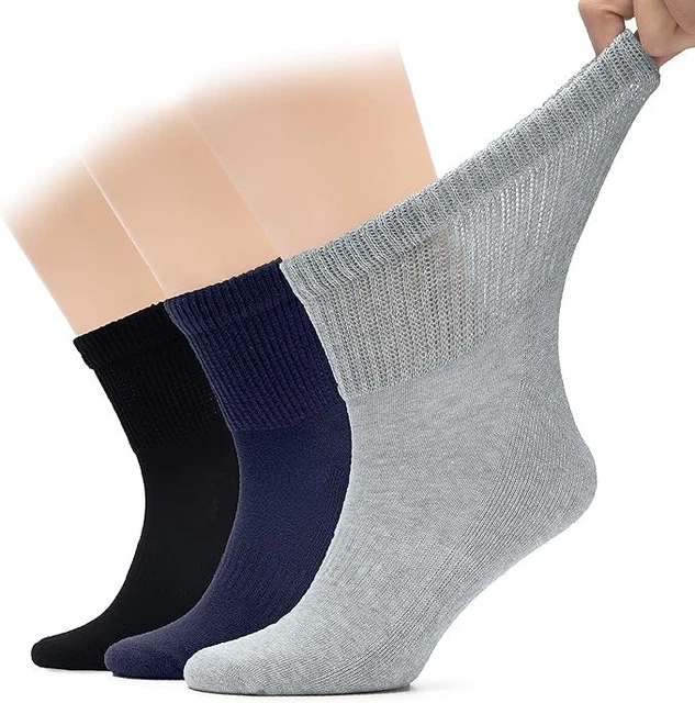 Mens 100% Cotton Diabetic Non-Elastic Socks – Gentle Grip, Long Length, UK 11-14 (12 Pairs)