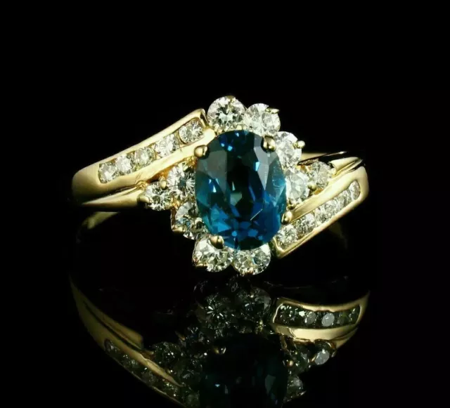 2CT OVAL CUT Lab-Created London Blue Topaz Ring 14K Yellow Gold Plated ...