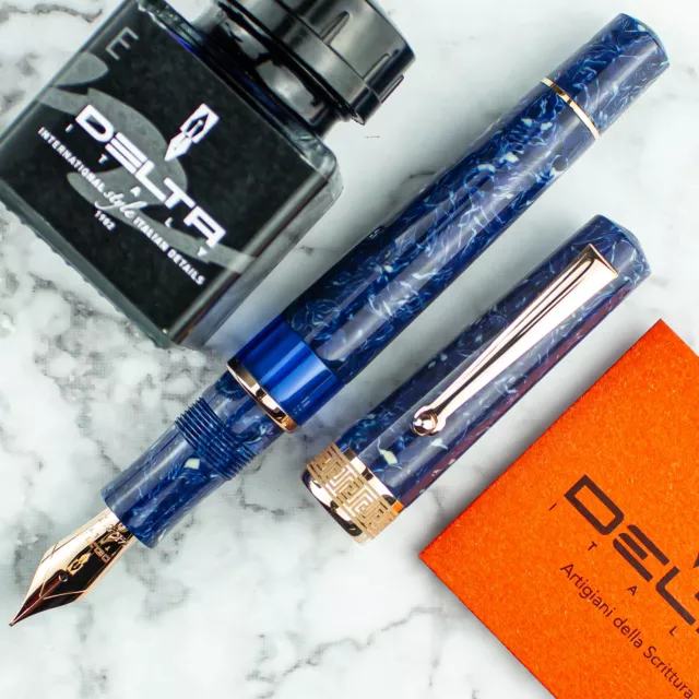 Delta Lapis Blue Celluloid Limited Edition 14K Rose Gold Trim Fountain Pen, New