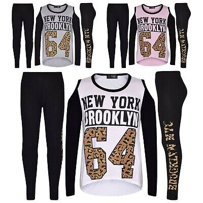 Girls Tops New York Brooklyn 64 Print T Shirt Top Legging Outfit Clothing Sets