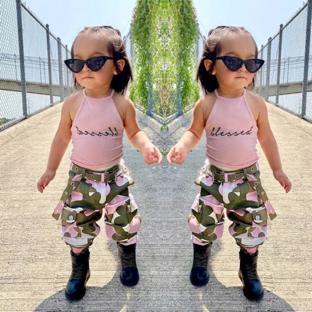 Toddler Baby Girl Clothes Sleeveless Off Shoulder Tops Camo Pants 2Pcs Outfits