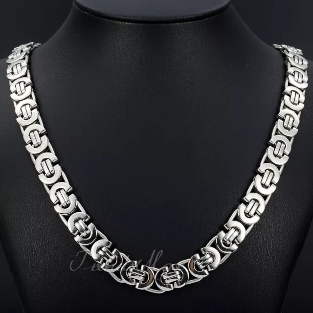 11mm Men's Silver Flat Byzantine Chain Necklace 316L Stainless Steel 18"-36" HOT