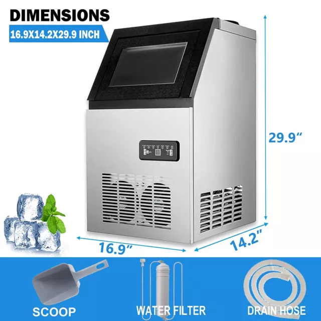 150LB/24h Built-In Commercial Ice Maker Stainless Ice Cube Machine Freestanding 2