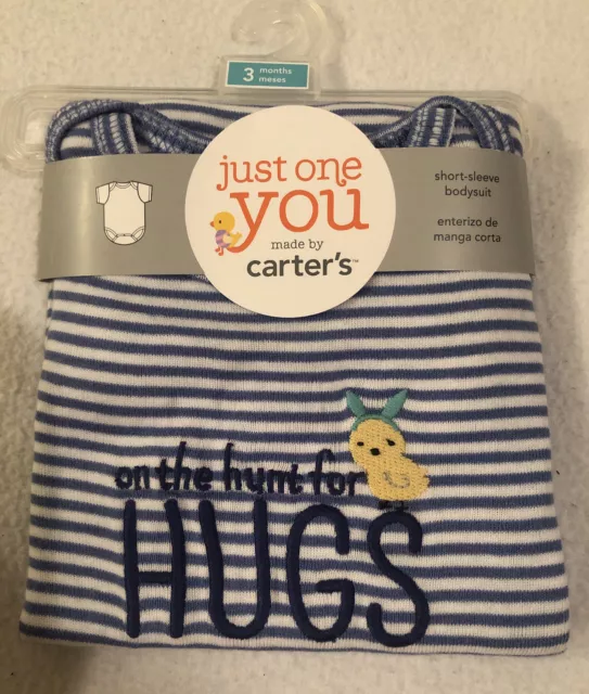 NWT Carters Just One You Baby Boy First Easter Bodysuit Blue Hunt for Hugs