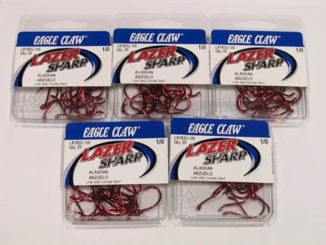100 EAGLE CLAW Lazer Sharp Red Alaskan Hooks sz 1/0 (L8182UH-1/0) EB190102  $10.99 - PicClick