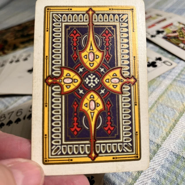 VTG 1930s  Art Deco Linen Playing cards In Box Gold Tone Details