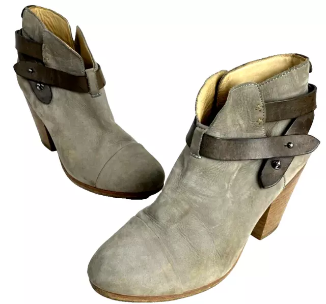 Rag & Bone Harrow Asphalt Suede Belted Ankle Boots Heel Booties Size 8.5/38.5