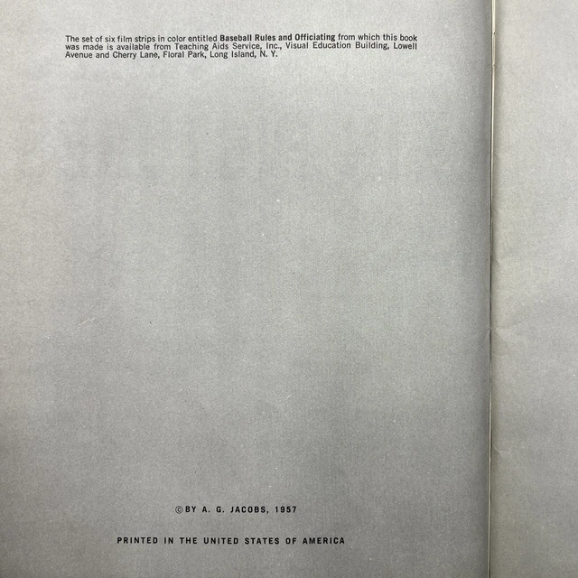 BASEBALL RULES IN Pictures By G Jacob’s And J R McCrory 1957 Grosset