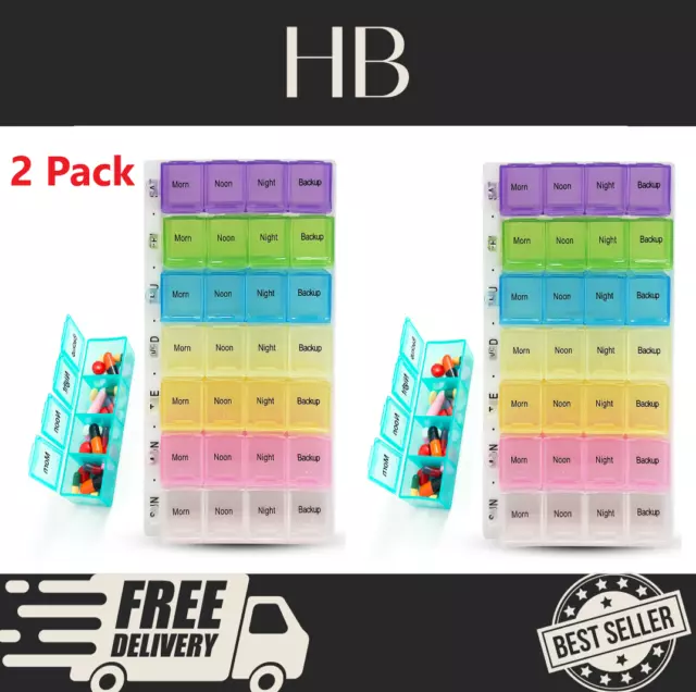 2x Weekly Pill Box 7 Day 28 Compartment Tablet Organiser  Storage Dispenser